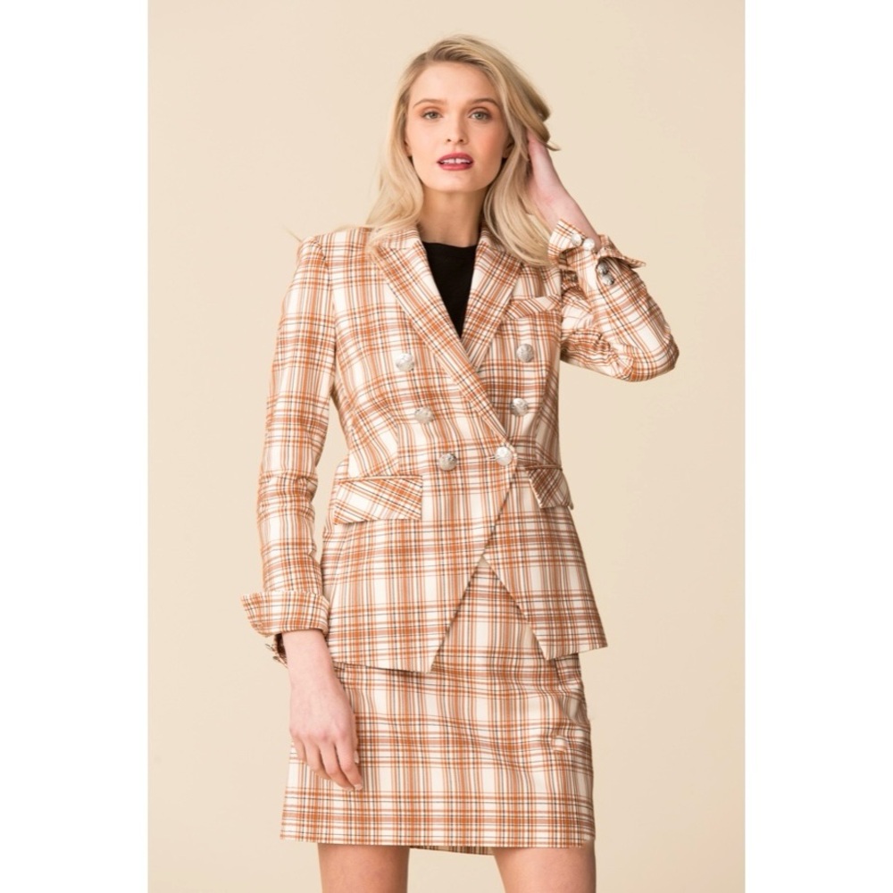 Veronica Beard Plaid Blazer in Orange and White
